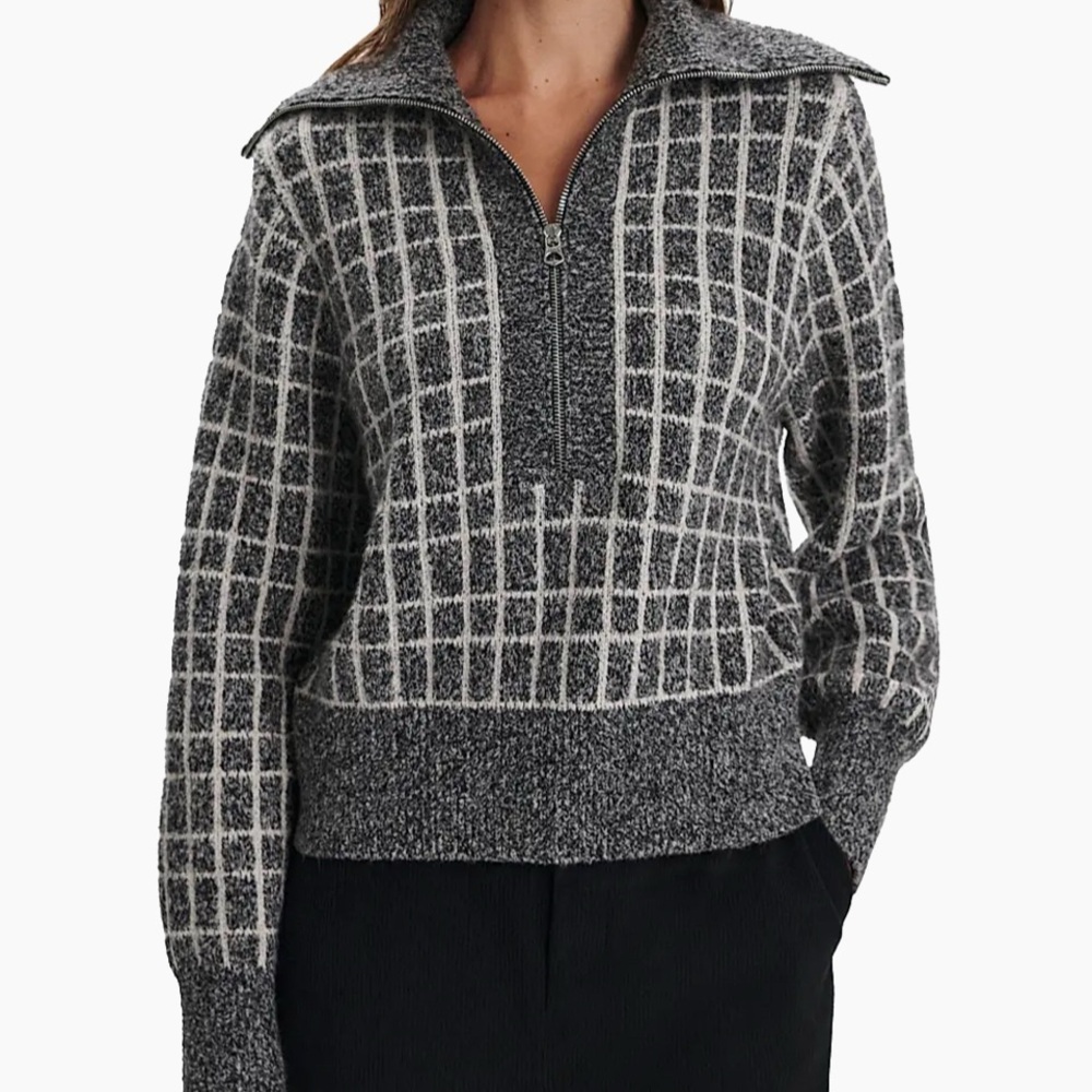 New Varley Furley Plaid Half-Zip Sweater M - Picture 2 of 6